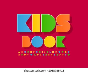 Vector bright emblem Kids Book. Abstract colorful Font. Creative set of Alphabet Letters and Numbers