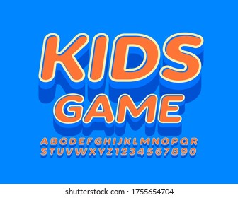 Vector bright emblem Kids Game with 3D modern Font. Alphabet Letters and Numbers for Children