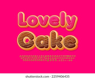 Vector bright Emblem Lovely Cake. Choco icing Font. Tasty Donut Alphabet Letters and Numbers set