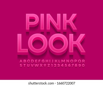 Vector bright emblem Pink Look. Modern 3D Font. Trendy Alphabet Letters and Numbers