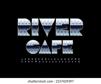 Vector bright Emblem River Cafe. Creative modernt Font. Artistic Alphabet Letters and Numbers set