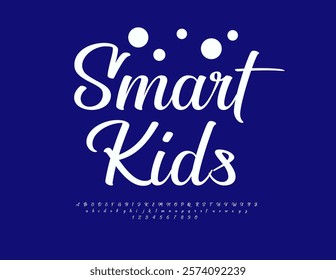 Vector Bright Emblem Smart Kids. Classic Calligraphic Alphabet Letters and Numbers set. White Cursive Font