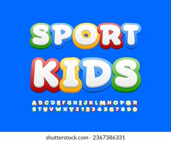 Vector bright Emblem Sport Kids. Creative colorful Font. Funny 3D Alphabet Letters and Numbers set