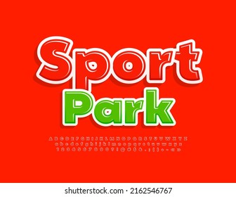 Vector bright emblem Sport Park. Red modern Font. Trendy glossy Alphabet Letters, Numbers and Symbols set