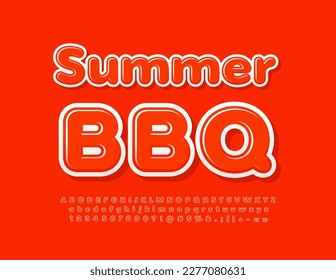Vector bright Emblem Summer BBQ. Modern Glossy Font. Red Alphabet Letters, Numbers and Symbols set