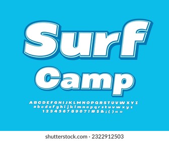 Vektor helles Emblem Surf Camp. Künstlerische Schriftart. Moderne Alphabet-Buchstaben und -Zahlen