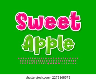 Vector brillante Emblem Sweet Apple. Graciosa letra manuscrita. Conjunto de letras y números de alfabeto moderno