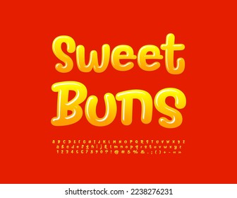 Emblema vectorial brillante Sweet Buns. Graciosa fuente creativa. Juego de letras, números y símbolos de alfabeto manuscritos brillantes