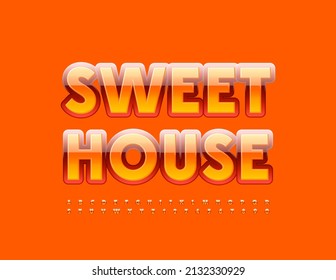 Emblema vectorial brillante Sweet House. Fuente moderna brillante. Conjunto de letras y números de alfabeto de estilo elegante