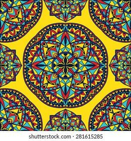 Vector bright ethnic seamless background. East ornament. Pattern for carpet.
