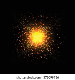 Vector bright explosion.Abstract orange blast.Cosmic element.Bright realistic explosion in space.On black background.