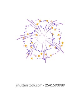 A vector of bright fireworks in the form of a scattering of yellow and purple sparks. An illustration highlighting the beauty and scale of the festive lights