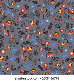 Vector bright floral pattern on a dark purple background
