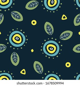 Vector bright floral seamless pattern on the dark background. Botanical illustration. Artwork for wallpaper, textile, greeting cards, invitations, prints, home decor.