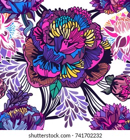 Vector Bright Floral seamless pattern in stylish graphic style in trendy colors.