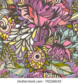 Vector Bright Floral seamless pattern in stylish graphic style in trendy colors.