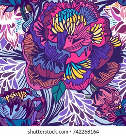 Vector Bright Floral seamless pattern in stylish graphic style in trendy colors.