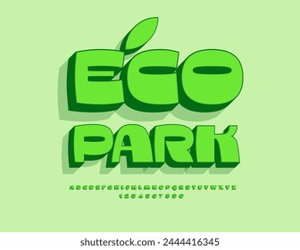 Vector bright flyer Eco Park. Bright Green 3D Font. Modern Alphabet Letters and Numbers set.