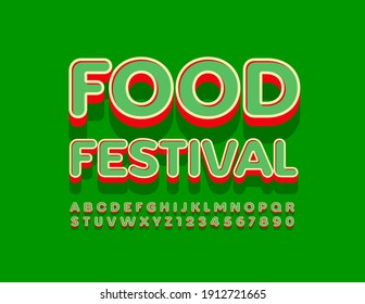 Vector Bright Flyer Food Festival. 3D Creative Font. Trendy Style Alphabet Letters And Numbers Set