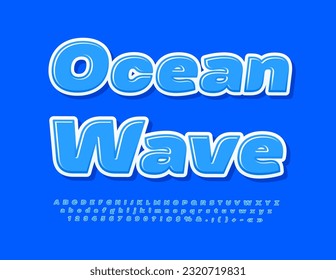 Volante brillante vectorial Ocean Wave. Fuente brillante azul. Conjunto de letras y números de alfabeto artístico moderno