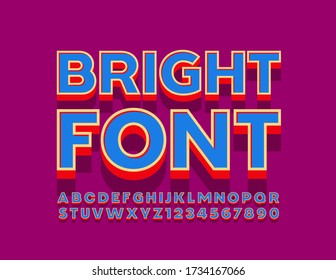 Vector Bright Font. 3D Retro Alphabet Letters and Numbers