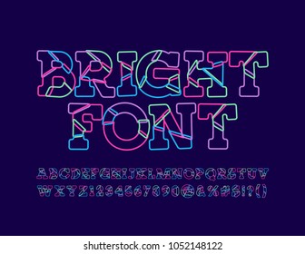 Fuente luminosa vectorial. Conjunto colorido de patrones geométricos abstractos Alfabetos Letras, números y símbolos