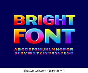 Vector Bright Font. Gradient color Alphabet. Creative design Letters and Numbers set