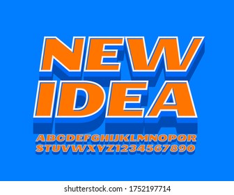 Vector Bright Font with text New Idea. Creative 3D Alphabet Letters and Numbers.