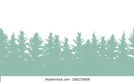 Vector bright forest fir trees abstract background horizontal seamless pattern