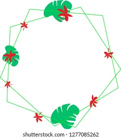 Vector bright frame in jungle style. Bright leaves of jungle plants. Exotic floral frame