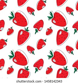 Vector bright fresh juicy fruit seamless pattern Strawberries on white background