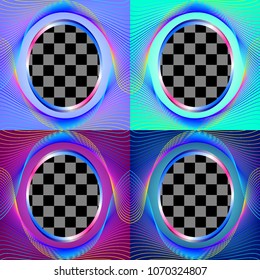 Vector. Bright fun, iridescent neon frames for text, images. Banner show, festival, to attract attention, bright color. Isolated on white transparent background.