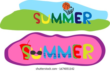 Vector bright funny cartoon lettering decor sticker summer