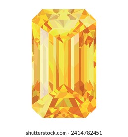 Vector bright gemstone diamond sapphire ruby ​​crystal carat yellow gold pearl sparkles rectangular shape on a white background