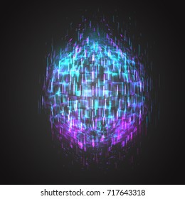vector bright glowing ball on a dark background. chaotic rays, a galaxy, a planet.