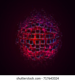 vector bright glowing ball on a dark background. chaotic rays, a galaxy, a planet.