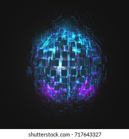 vector bright glowing ball on a dark background. chaotic rays, a galaxy, a planet.