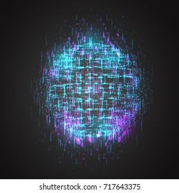 vector bright glowing ball on a dark background. chaotic rays, a galaxy, a planet.