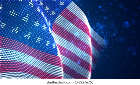 Vector bright glowing country flag of abstract dots. USA