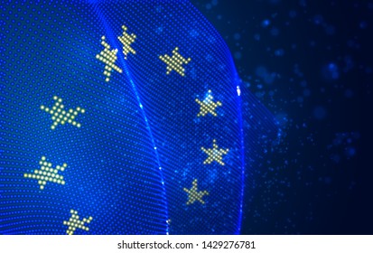 Vector bright glowing country flag of abstract dots. European Union