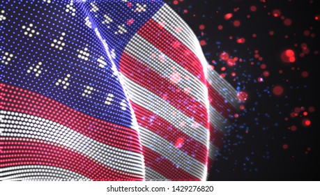 Vector bright glowing country flag of abstract dots. USA