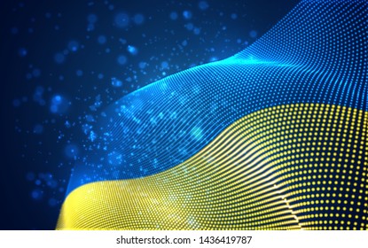 Vector bright glowing country flag of abstract dots. Ukraine