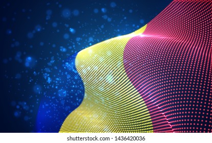 Vector bright glowing country flag of abstract dots. Romania