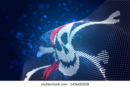 Vector bright glowing country flag of abstract dots. pirate skull and bones