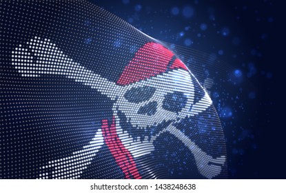 Vector bright glowing country flag of abstract dots. pirate skull and bones
