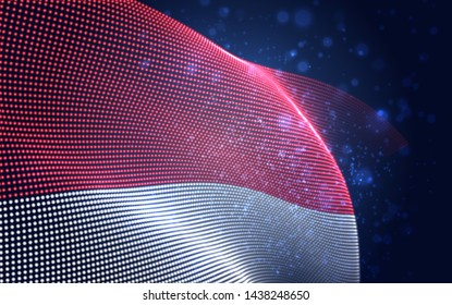 Vector bright glowing country flag of abstract dots. Monaco