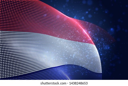 Vector bright glowing country flag of abstract dots. Netherlands, Amsterdam