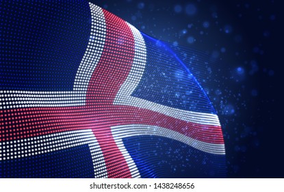 Vector bright glowing country flag of abstract dots. Iceland