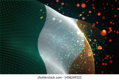 Vector bright glowing country flag of abstract dots. Ireland