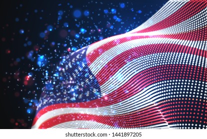 Vector bright glowing country flag of abstract dots. USA